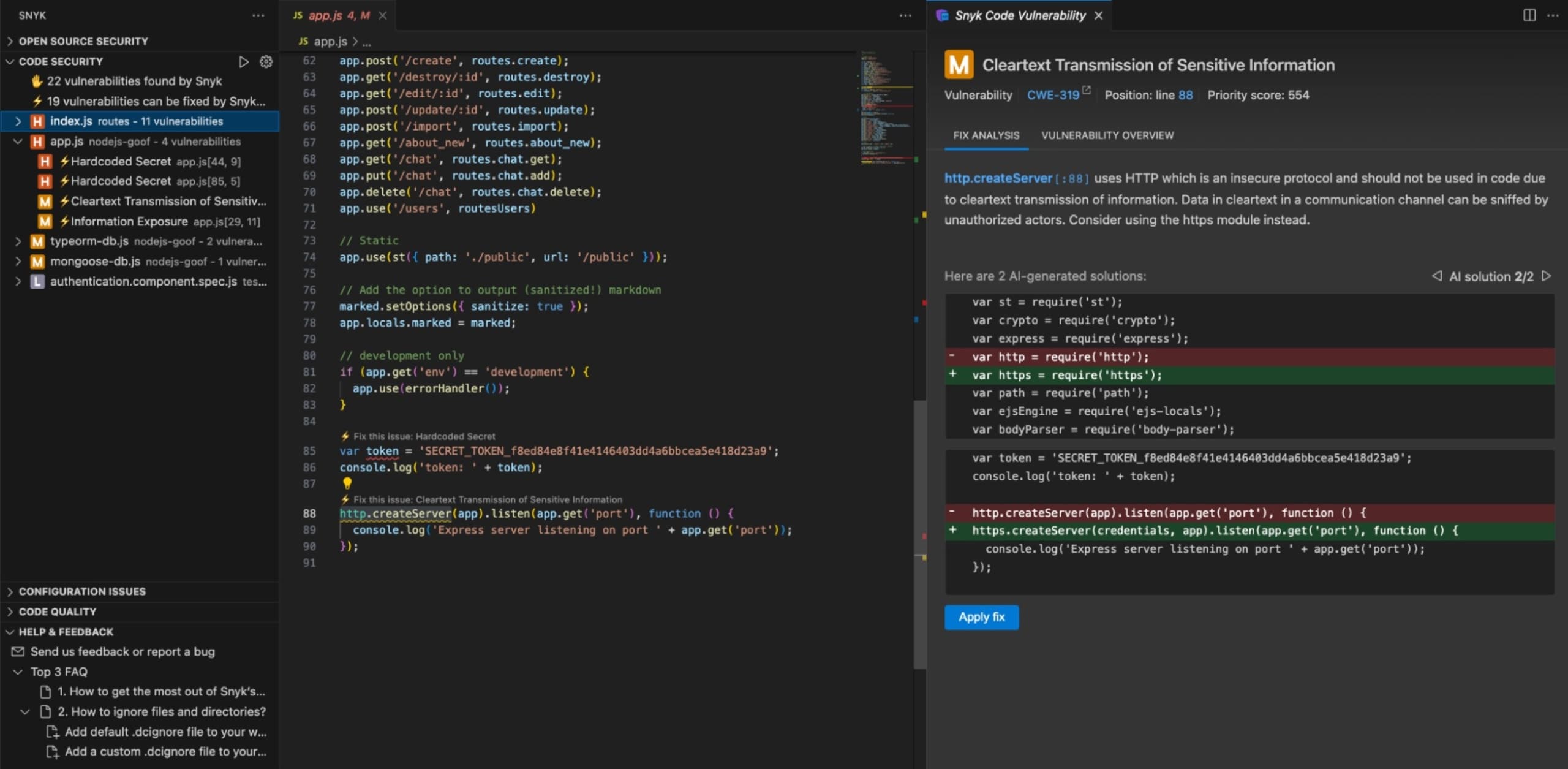 DeepCode (Snyk) / AI-assisted code suggestions